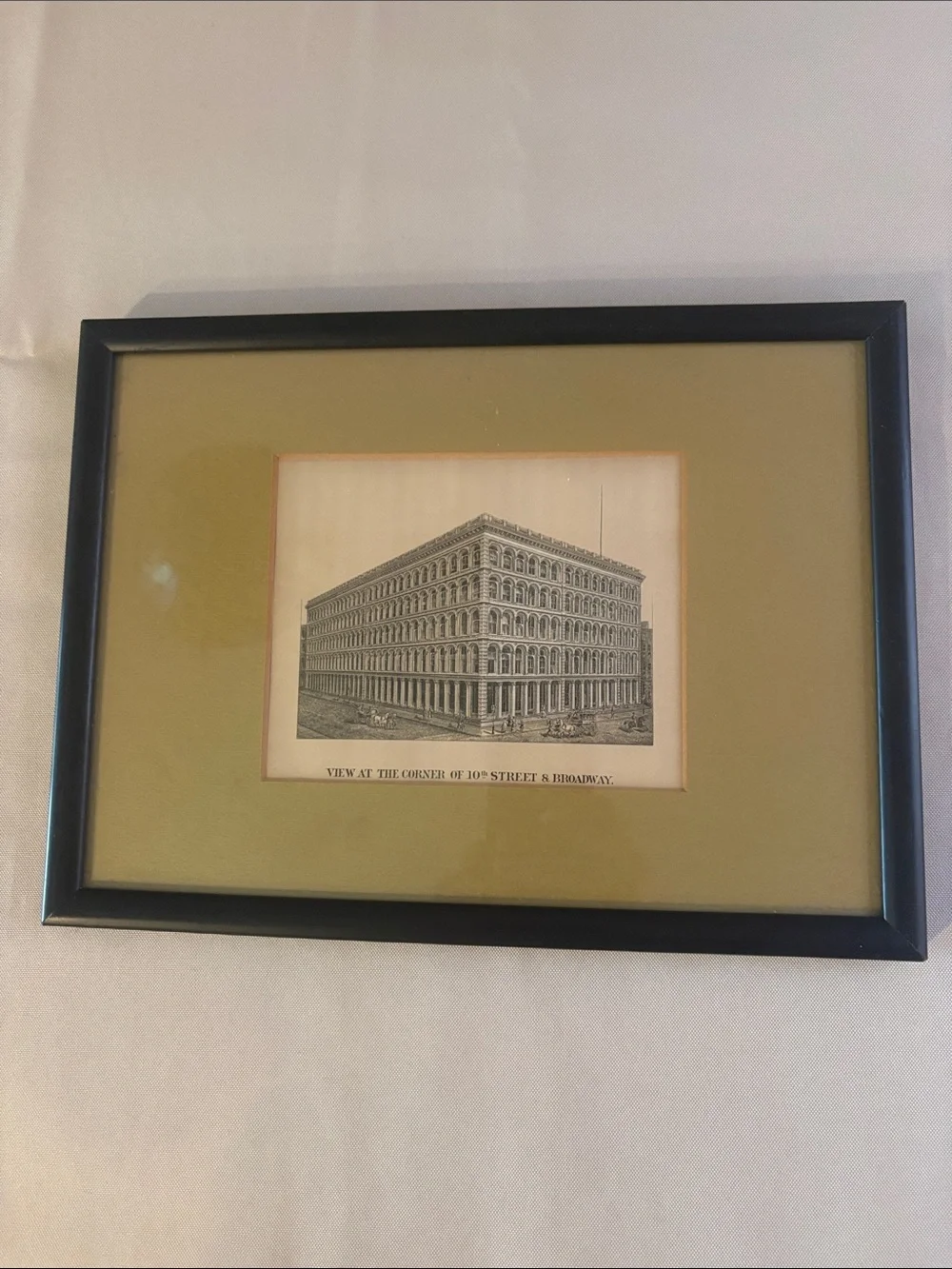 Vintage NYC Print Classic Black Frame with Olive Mat 10th St & Broadway MS7